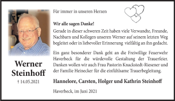 Traueranzeige von Werner Steinhoff von Deister- und Weserzeitung