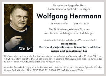Traueranzeige von Wolfgang Herrmann von Neue Deister-Zeitung