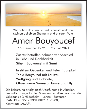 Traueranzeige von Amar Bouyoucef von Neue Deister-Zeitung