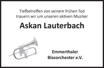 Traueranzeige von Askan Lauterbach von Deister- und Weserzeitung