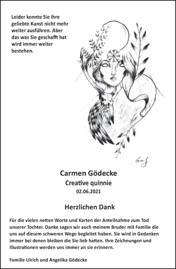 Traueranzeige von Carmen Gödecke von Deister- und Weserzeitung