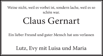 Traueranzeige von Claus Gernart von Deister- und Weserzeitung