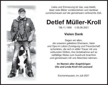 Traueranzeige von Detlef Müller-Kroll von Deister- und Weserzeitung