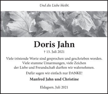 Traueranzeige von Doris Jahn von Neue Deister-Zeitung