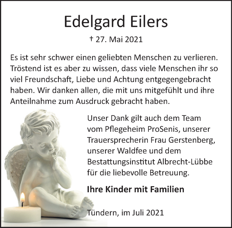  Traueranzeige für Edelgard Eilers vom 03.07.2021 aus Deister- und Weserzeitung