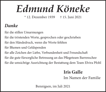 Traueranzeige von Edmund Köneke von Neue Deister-Zeitung