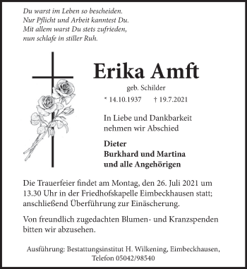 Traueranzeige von Erika Amft von Neue Deister-Zeitung
