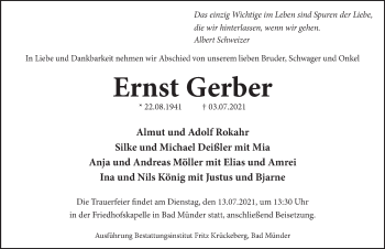 Traueranzeige von Ernst Gerber von Neue Deister-Zeitung