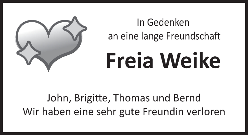  Traueranzeige für Freia Weike vom 31.07.2021 aus Deister- und Weserzeitung