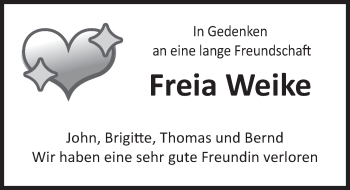 Traueranzeige von Freia Weike von Deister- und Weserzeitung