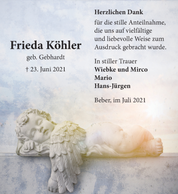 Traueranzeige von Frieda Köhler von Neue Deister-Zeitung