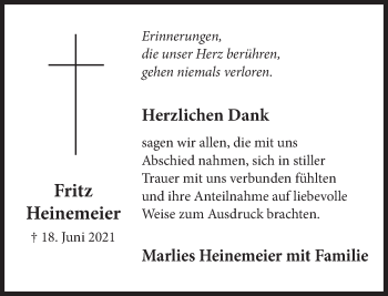 Traueranzeige von Fritz Heinemeier von Deister- und Weserzeitung