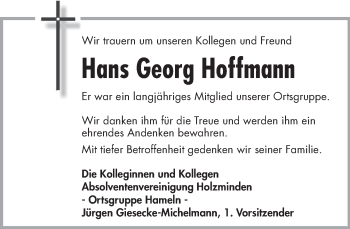 Traueranzeige von Hans Georg Hoffmann von Deister- und Weserzeitung