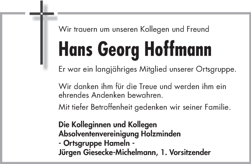  Traueranzeige für Hans Georg Hoffmann vom 10.07.2021 aus Deister- und Weserzeitung