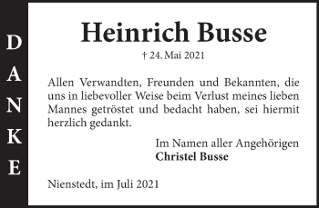 Traueranzeige von Heinrich  Busse von Neue Deister-Zeitung