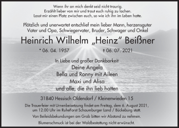 Traueranzeige von Heinrich Wilhelm  Beißner von Deister- und Weserzeitung