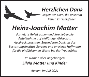 Traueranzeige von Heinz-Joachim Matter von Deister- und Weserzeitung