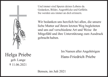 Traueranzeige von Helga Priebe von Deister- und Weserzeitung