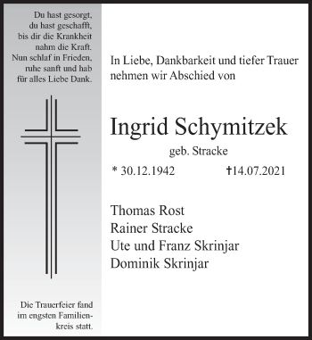Traueranzeige von Ingrid Schymitzek von Deister- und Weserzeitung