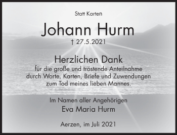 Traueranzeige von Johann Hurm von Deister- und Weserzeitung