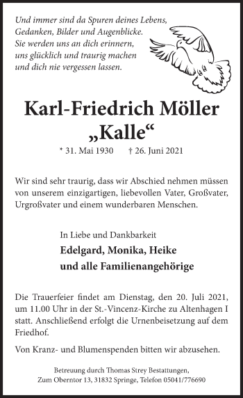 Traueranzeige von Karl-Friedrich Möller von Neue Deister-Zeitung
