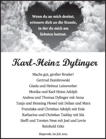 Traueranzeige von Karl-Heinz Dylinger von Deister- und Weserzeitung