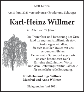 Traueranzeige von Karl-Heinz Willmer von Neue Deister-Zeitung