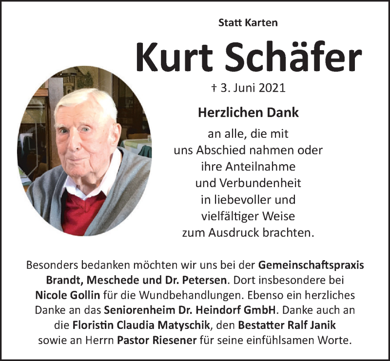  Traueranzeige für Kurt Schäfer vom 10.07.2021 aus Neue Deister-Zeitung
