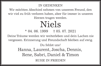 Traueranzeige von Niels Merkl von Deister- und Weserzeitung