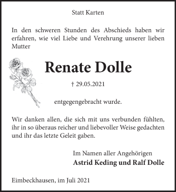 Traueranzeige von Renate Dolle von Neue Deister-Zeitung