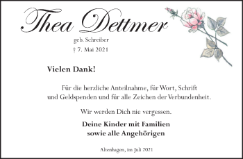 Traueranzeige von Thea Dettmer von Neue Deister-Zeitung
