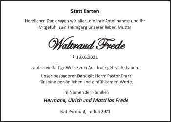 Traueranzeige von Waltraud Frede von Deister- und Weserzeitung
