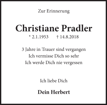 Traueranzeige von Christiane Pradler von Deister- und Weserzeitung