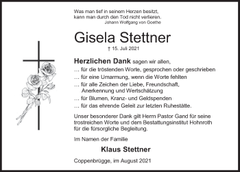 Traueranzeige von Gisela Stettner von Deister- und Weserzeitung