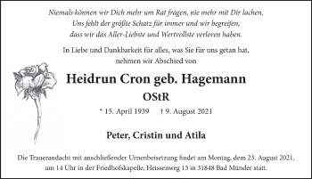 Traueranzeige von Heidrun Cron von Neue Deister-Zeitung