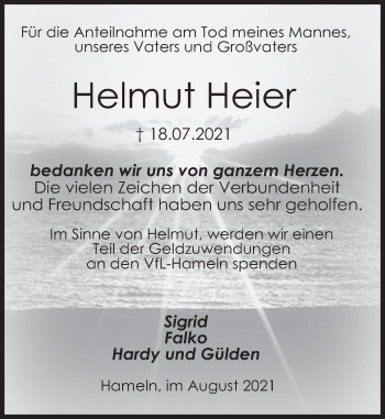 Traueranzeige von Helmut Heier von Deister- und Weserzeitung