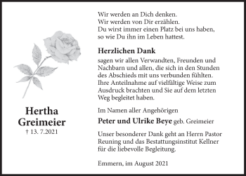 Traueranzeige von Hertha Greimeier von Deister- und Weserzeitung
