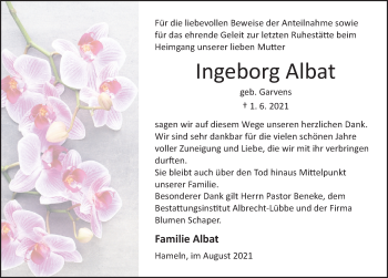 Traueranzeige von Ingeborg Albat von Deister- und Weserzeitung