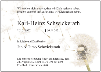 Traueranzeige von Karl-Heinz Schwickerath von Deister- und Weserzeitung