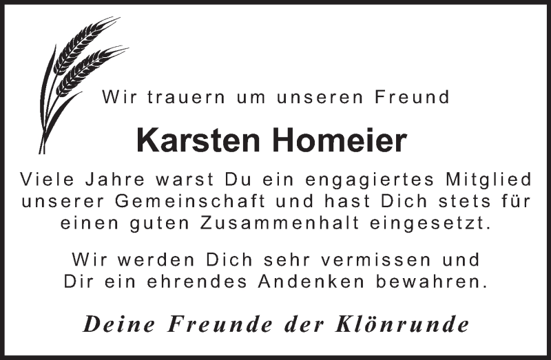  Traueranzeige für Karsten Homeier vom 21.08.2021 aus Neue Deister-Zeitung