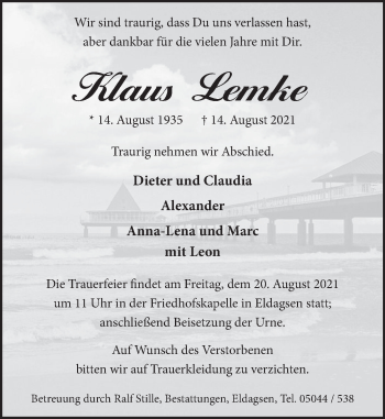 Traueranzeige von Klaus Lemke von Neue Deister-Zeitung
