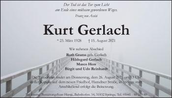 Traueranzeige von Kurt Gerlach von Neue Deister-Zeitung