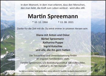 Traueranzeige von Martin Spreemann von Deister- und Weserzeitung