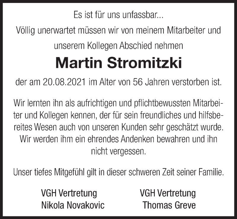  Traueranzeige für Martin Stromitzki vom 28.08.2021 aus Deister- und Weserzeitung