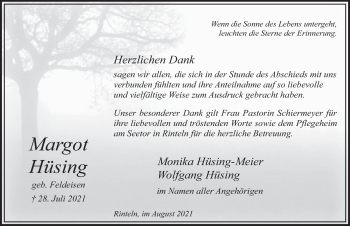 Traueranzeige von Monika  Hüsing von Deister- und Weserzeitung