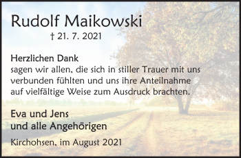 Traueranzeige von Rudolf Maikowski von Deister- und Weserzeitung