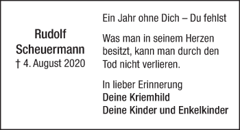 Traueranzeige von Rudolf Scheuermann von Deister- und Weserzeitung