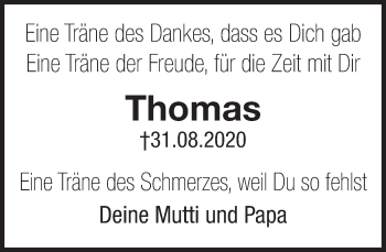 Traueranzeige von Thomas Koriath von Deister- und Weserzeitung