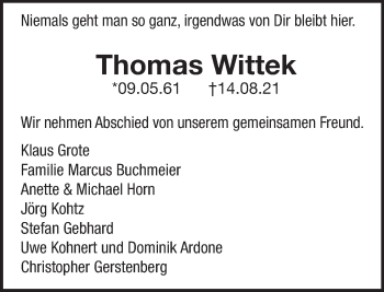 Traueranzeige von Thomas Wittek von Deister- und Weserzeitung