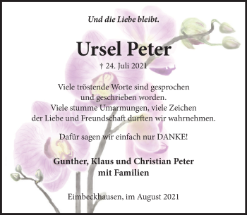 Traueranzeige von Ursel Peter von Neue Deister-Zeitung